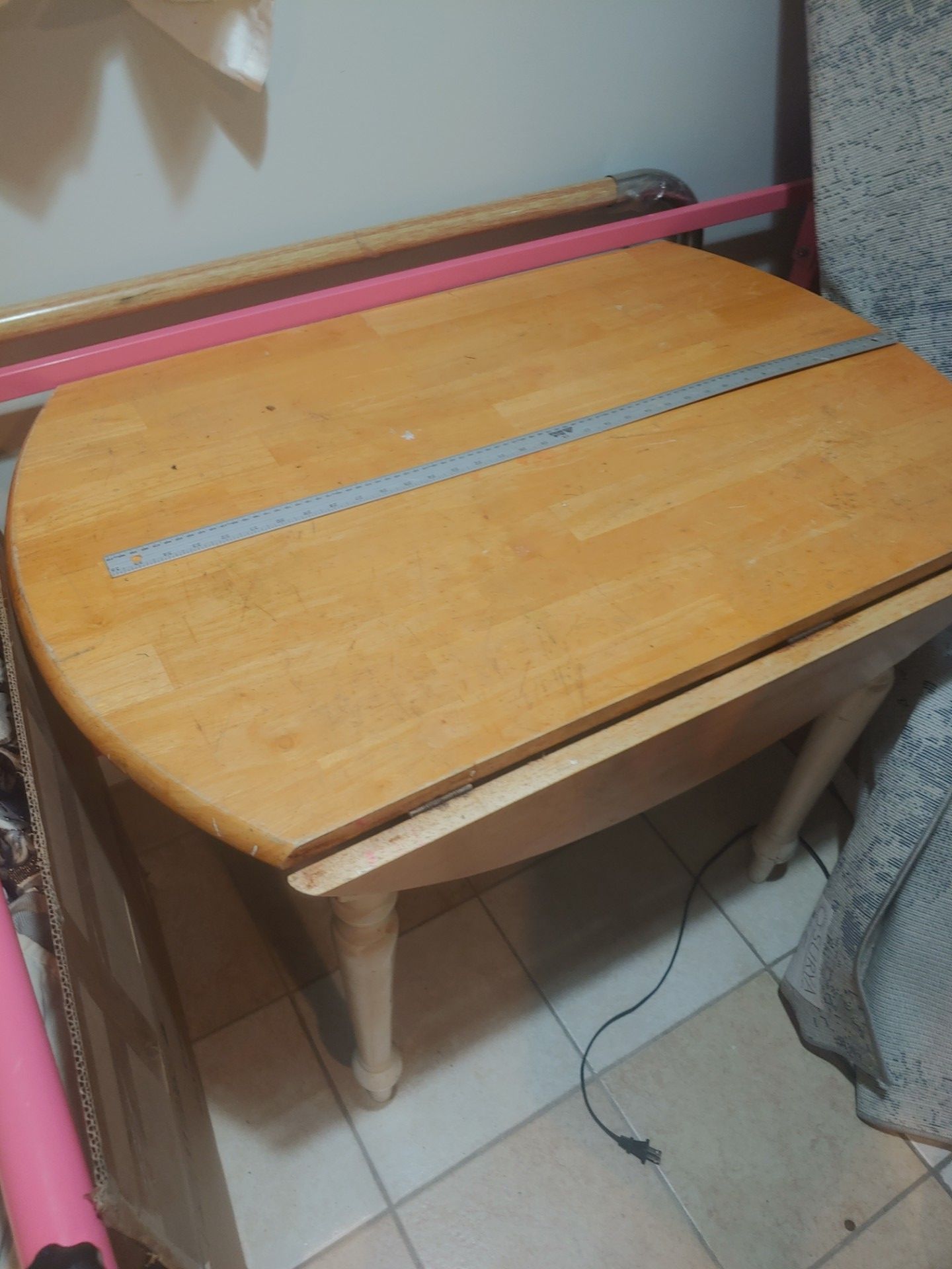 RETRO solid wood folding dining table 40in round wings flaps - photo 3