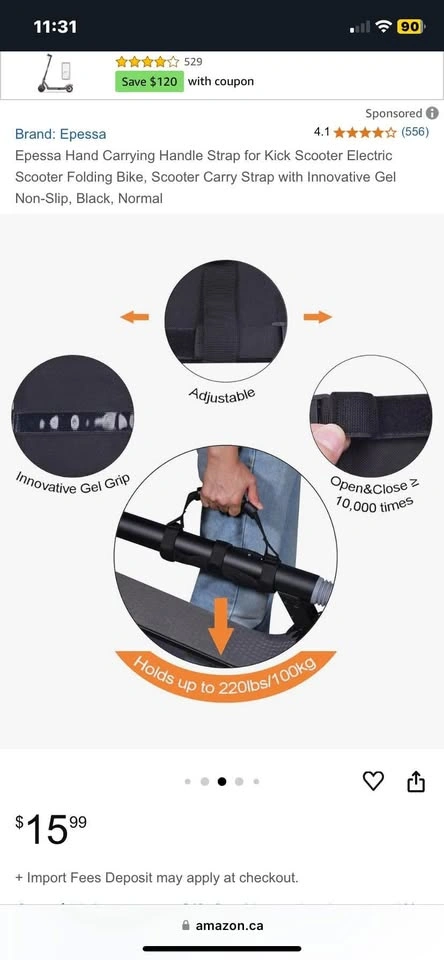 Scooter mountable & adjustable carrier handle - photo 4