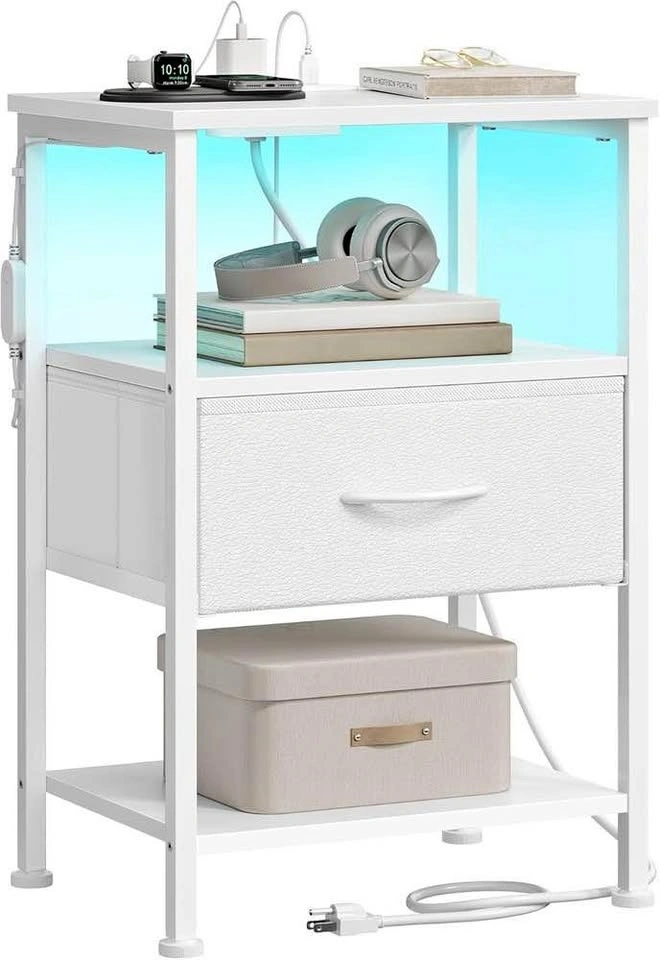 SONGMICS BELLAH Nightstand with Charging Station & LED Lights