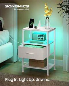 SONGMICS BELLAH Nightstand with Charging Station & LED Lights - photo 3