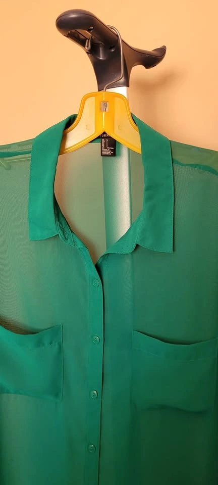 Green Mesh Forever 21 Blouse, Size L - photo 2