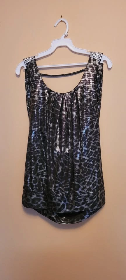 Aggie Metallic Silver Leopard Print Shirt w/ Open Back