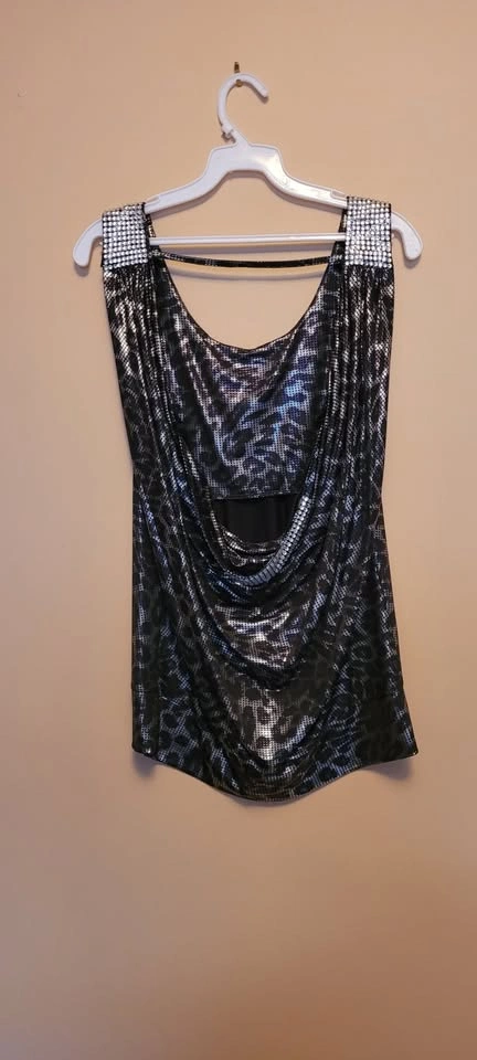 Aggie Metallic Silver Leopard Print Shirt w/ Open Back - photo 3