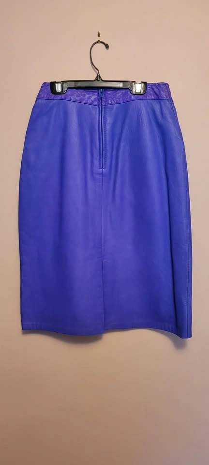 Vintage 80s Blue Real Leather Pencil Skirt