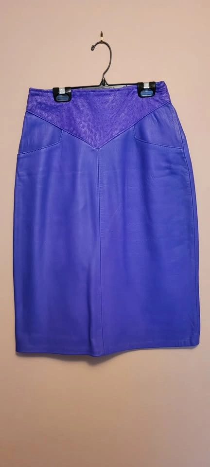 Vintage 80s Blue Real Leather Pencil Skirt - photo 2