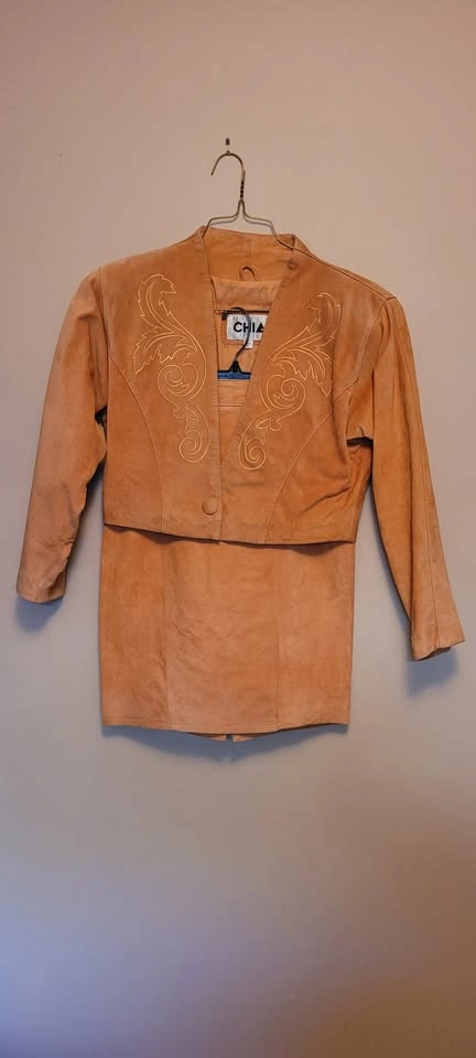 Vintage 80s Suede Jacket and Skirt Set
