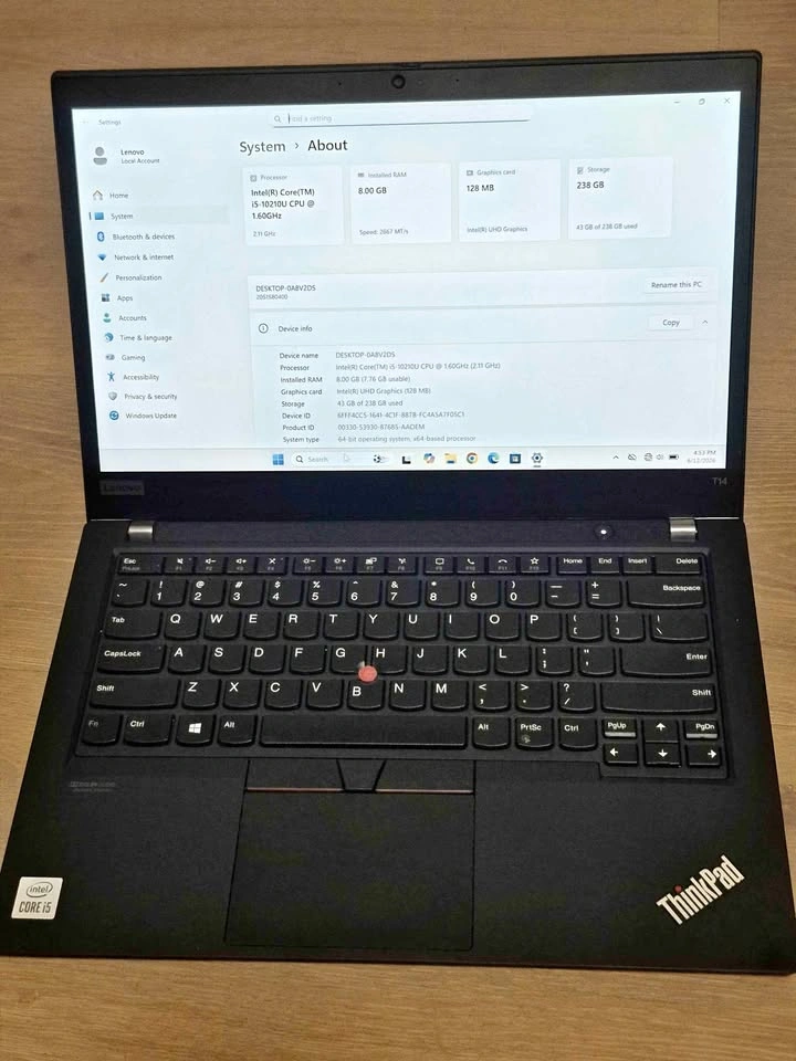 Lenovo ThinkPad T14 14” Laptop- Intel i5-10th GEN/Touchscreen