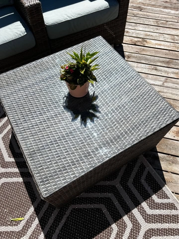 Grey Wicker Patio Loveseat & Matching Coffee Table Set - photo 3
