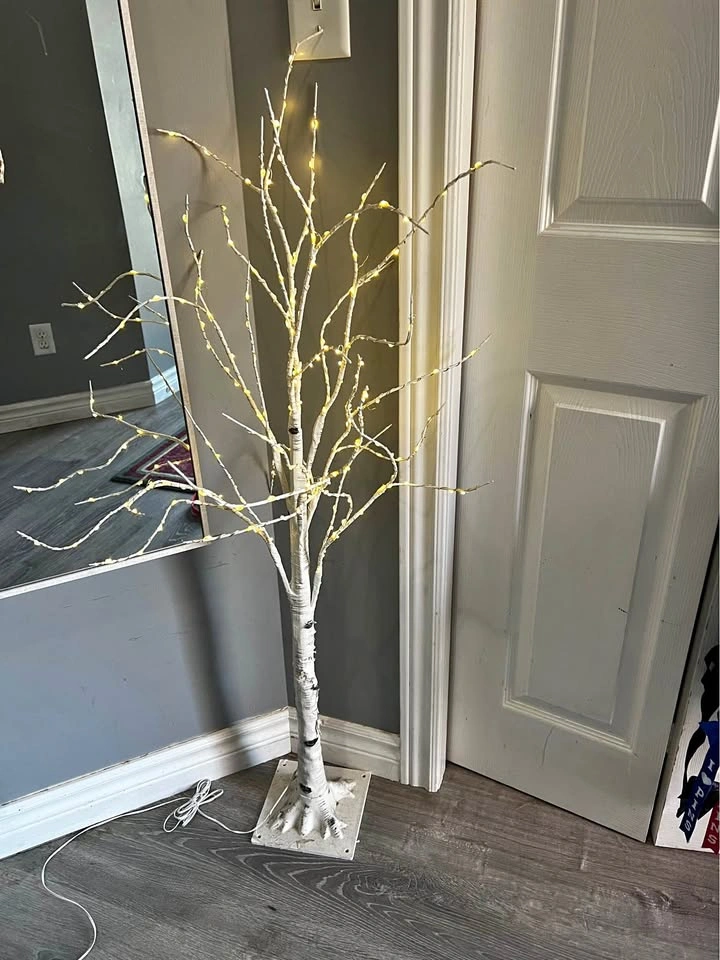 4ft Pre-Lit Faux Birch Tree