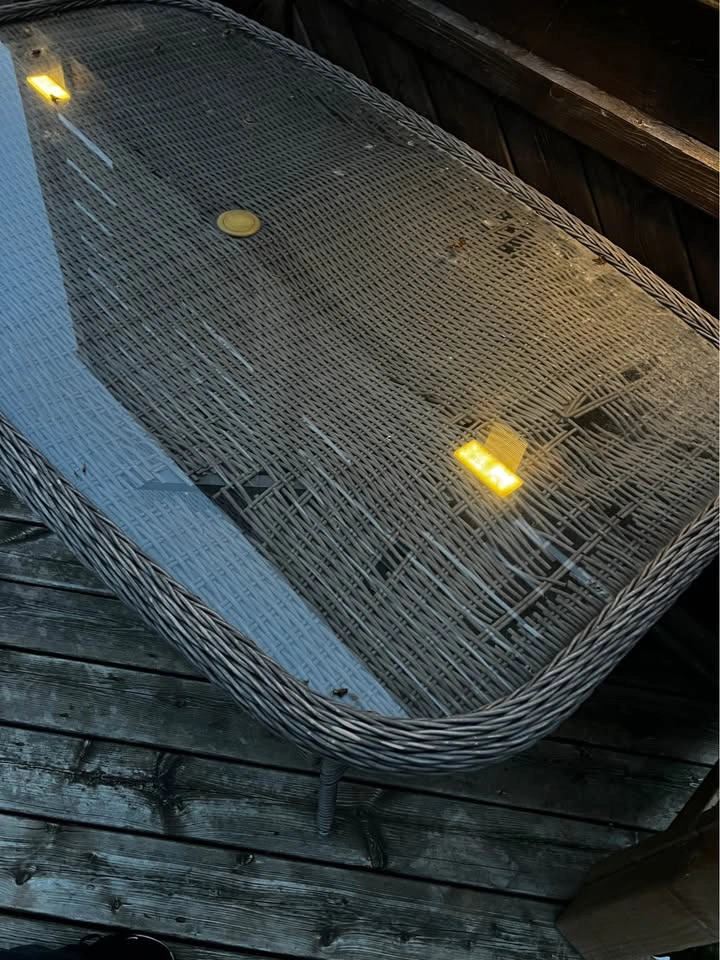 Large Oval Brown Wicker Patio Table - Tempered Glass Top - photo 4