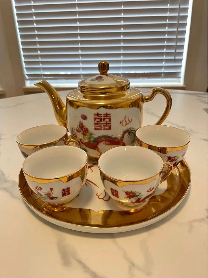 Vintage Jingdezhen Porcelain Tea Set Dragon & Phoenix
