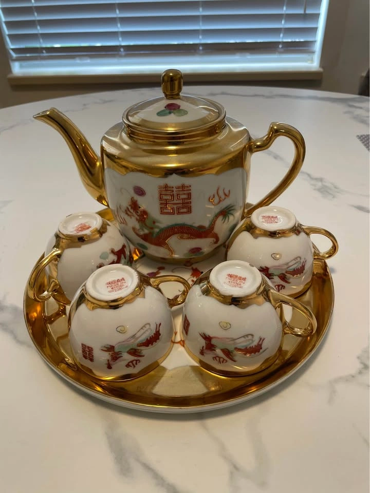 Vintage Jingdezhen Porcelain Tea Set Dragon & Phoenix - photo 2