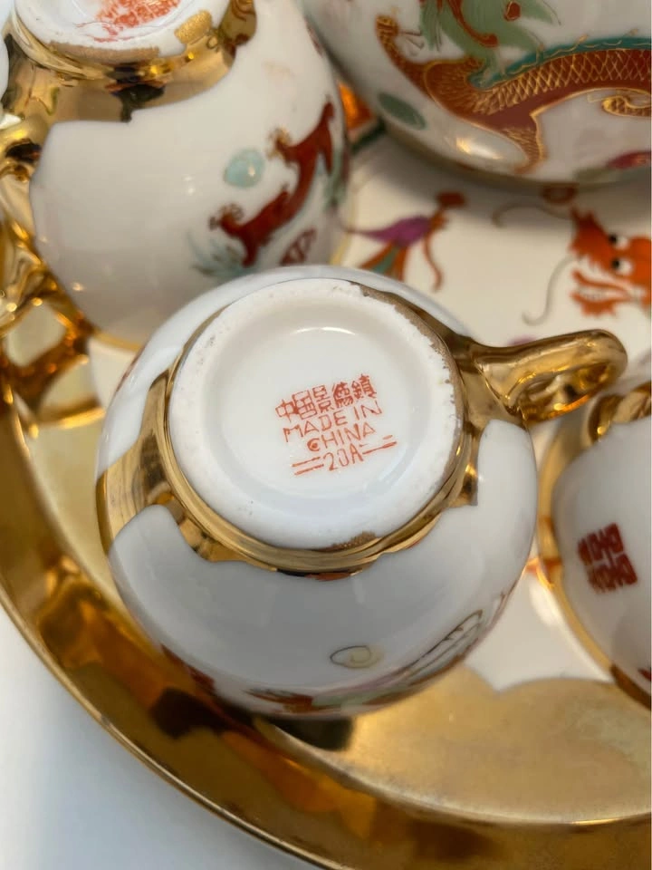Vintage Jingdezhen Porcelain Tea Set Dragon & Phoenix - photo 3