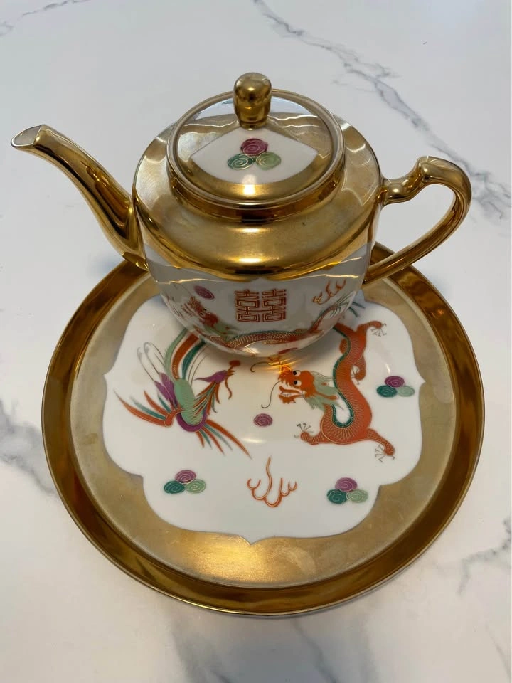 Vintage Jingdezhen Porcelain Tea Set Dragon & Phoenix - photo 4