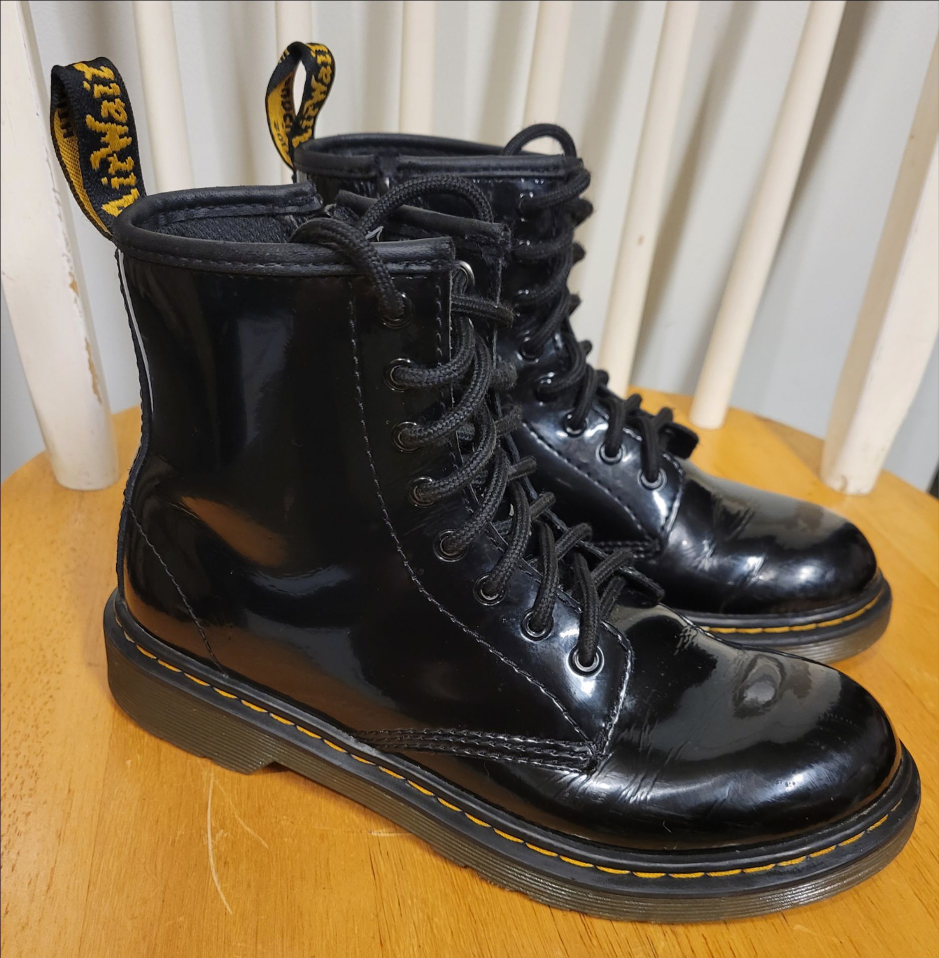 Dr. Martens Junior 1460 Patent Leather Lace Up Boots, Black Size