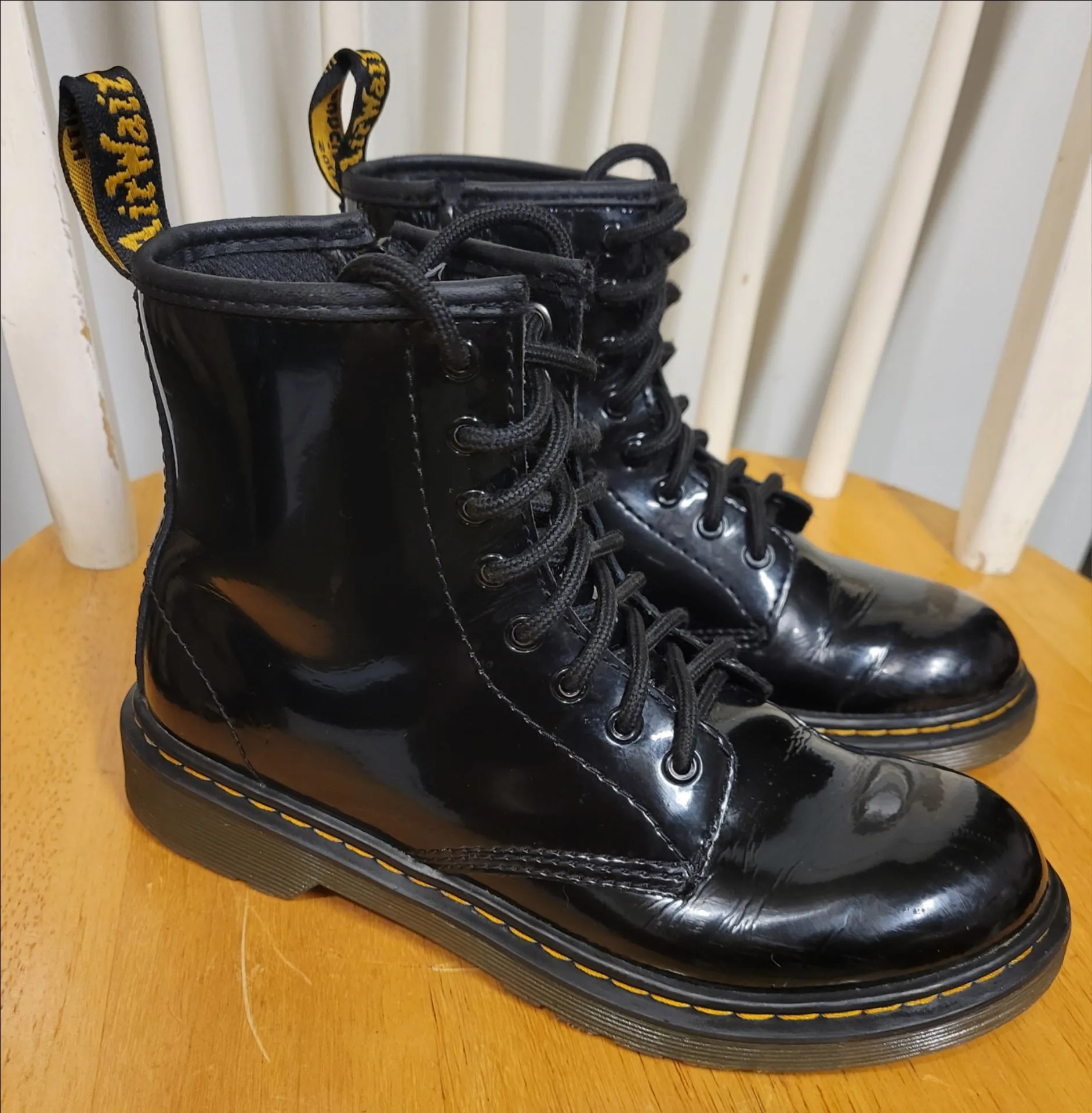 Dr. Martens Junior 1460 Patent Leather Lace Up Boots, Black Size