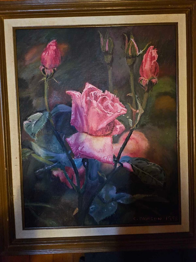 C. Davison Rose Oil Painting