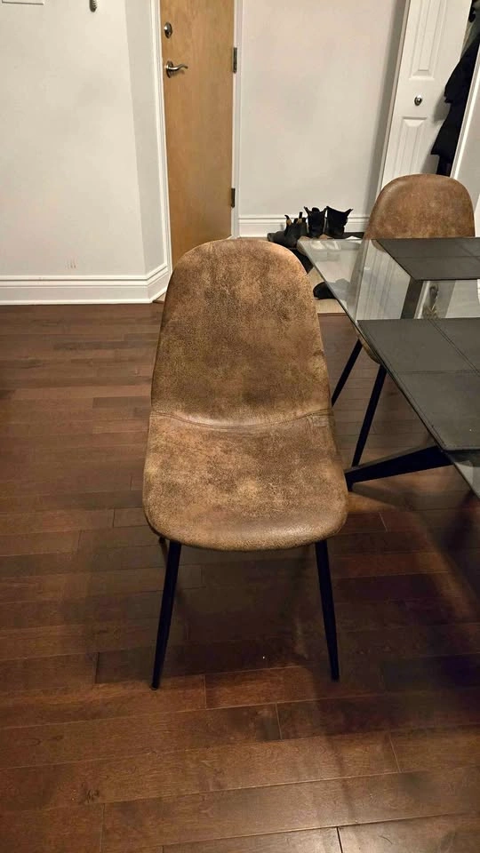 Glass Top Dining Table with 4 Brown Chairs