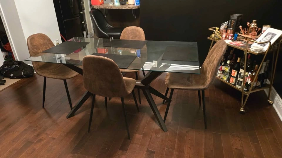 Glass Top Dining Table with 4 Brown Chairs - photo 2