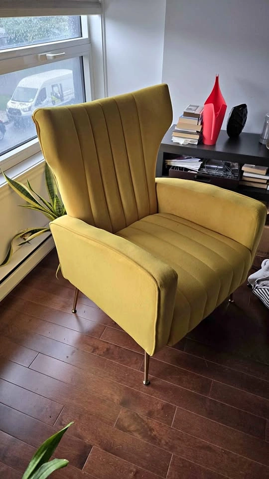 Yellow Velvet Channel Tufted Wingback Armchair