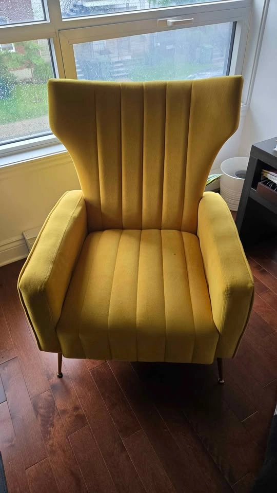 Yellow Velvet Channel Tufted Wingback Armchair - photo 2