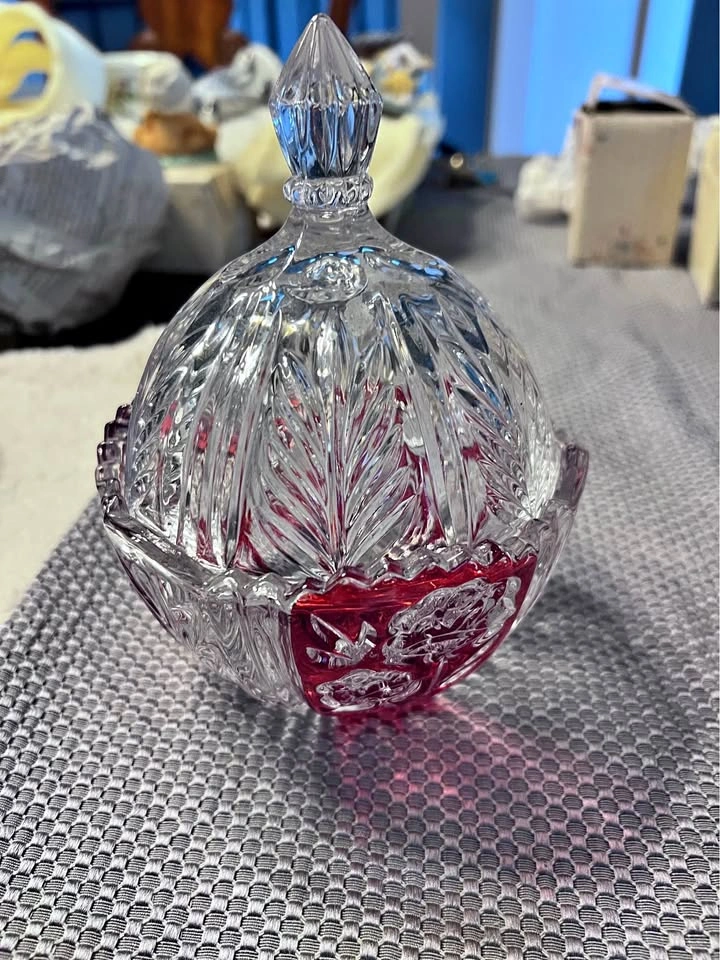 Vintage Cranberry Red Crystal Vase and Candy Dish