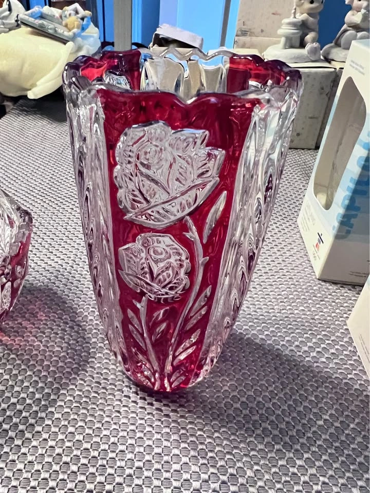 Vintage Cranberry Red Crystal Vase and Candy Dish - photo 2