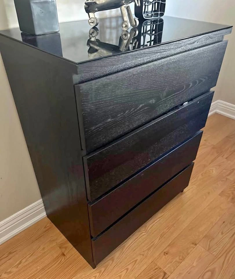 IKEA MALM 4-Drawer Dresser + Glass Top