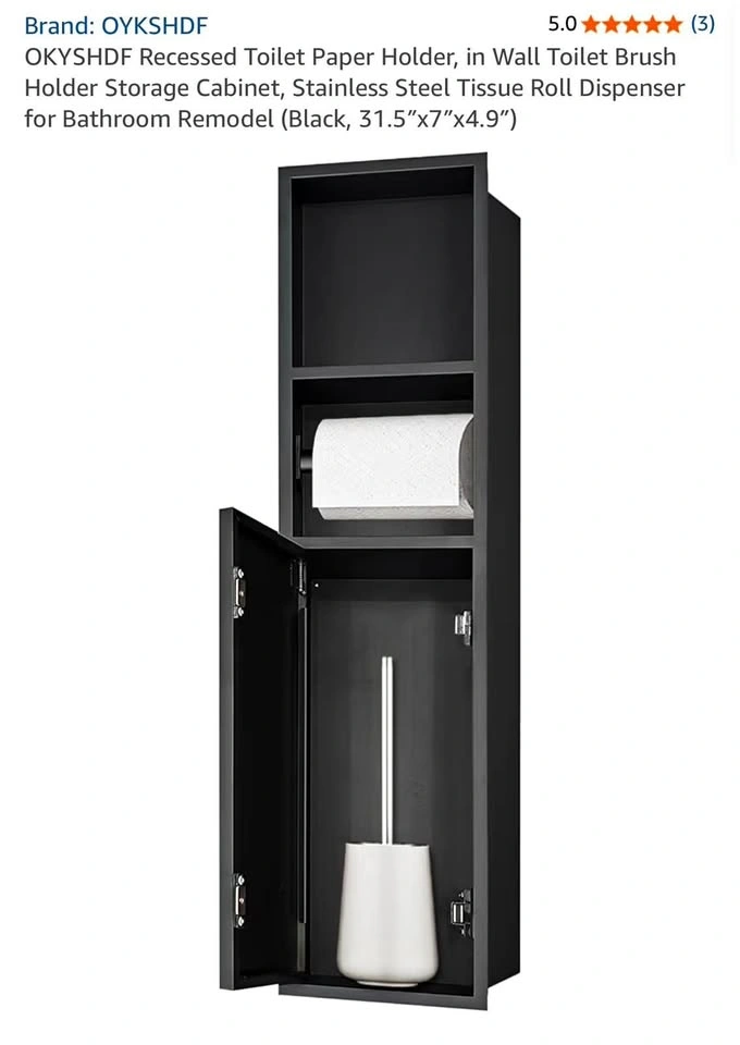 Black Recessed Toilet Paper Holder Cabinet (31.5"x7"x4.9")