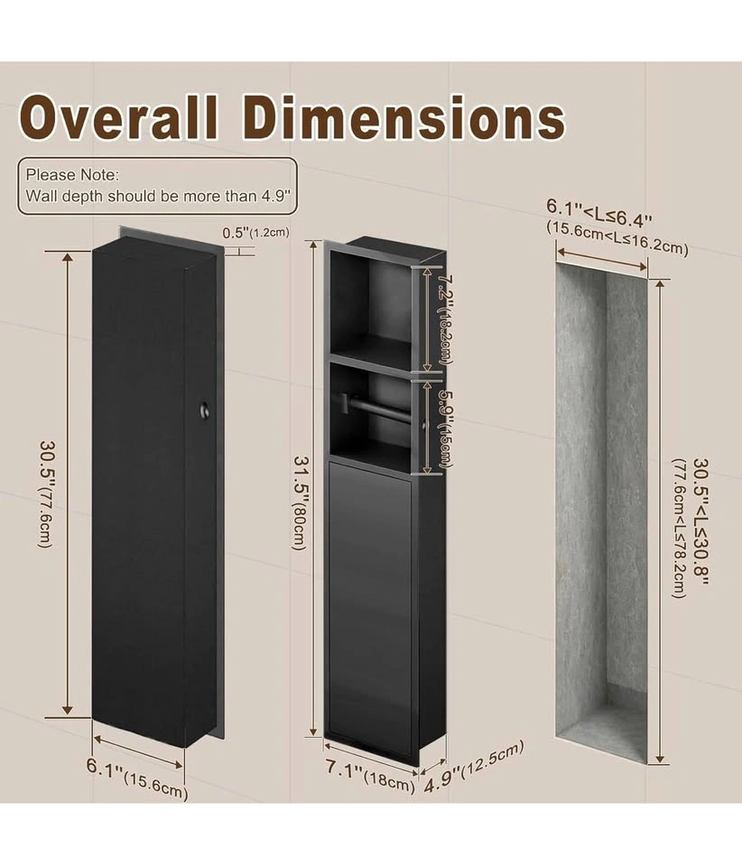 Black Recessed Toilet Paper Holder Cabinet (31.5"x7"x4.9") - photo 3