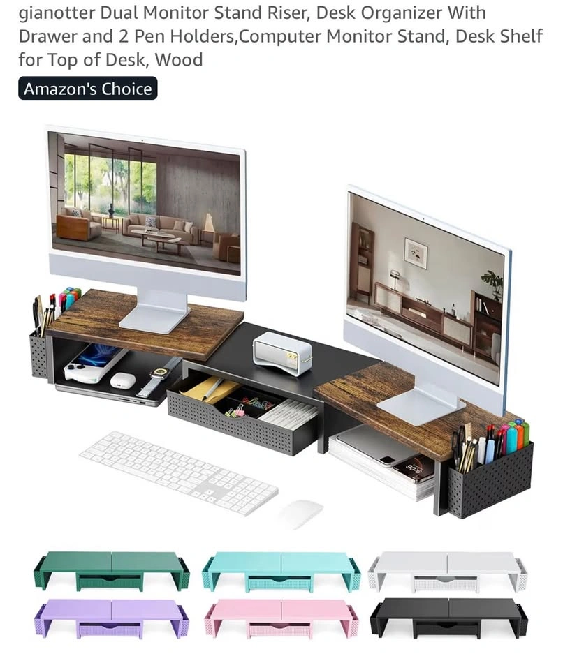 Adjustable Monitor Stand Riser with Drawer & Pen Holders
