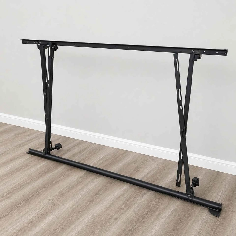 Adjustable Metal Bed Frame with Wheels – Black Steel Bed Base