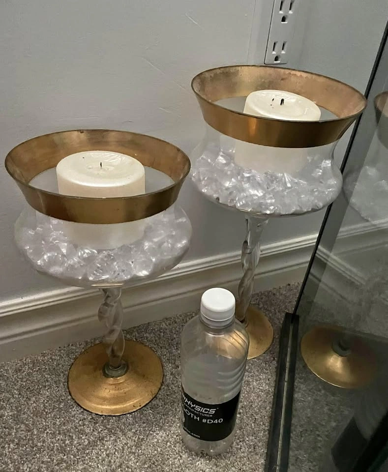Set of beautiful glass candle holders (water bottle for scale)