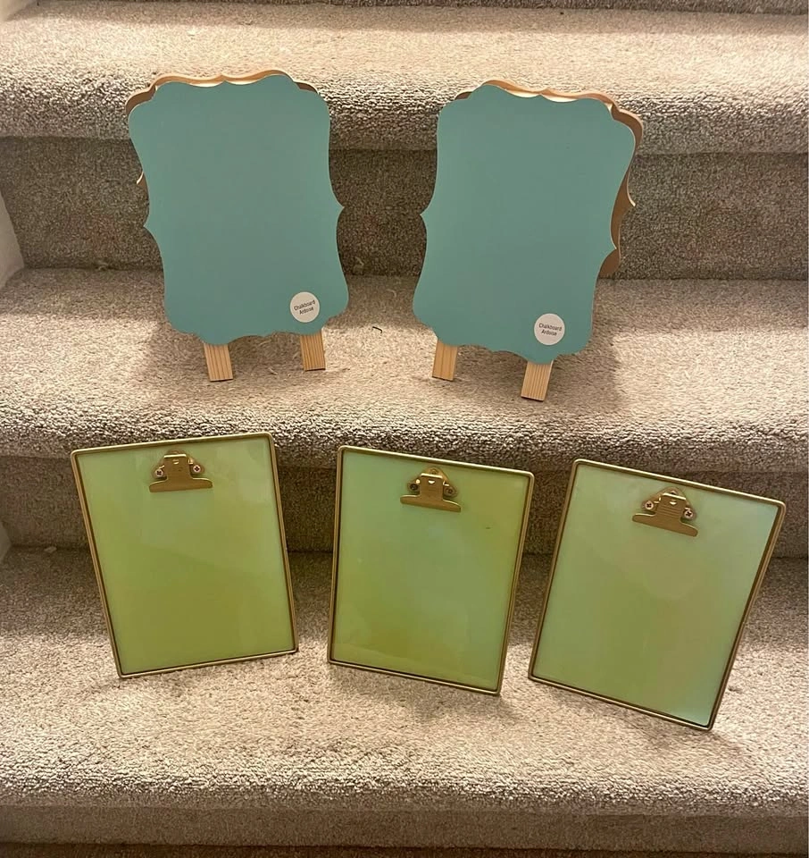 3 new clip boards, 2 chalkboard stands $10 all
