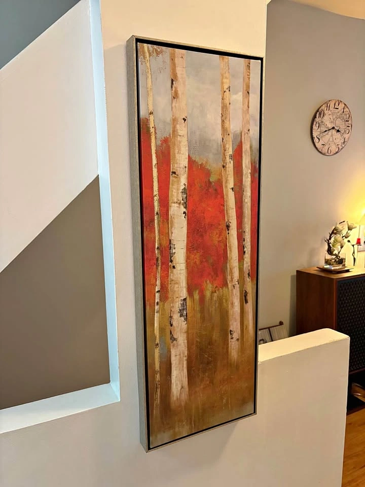 🍁 Large Framed Birch Forest Canvas Wall Art – 13" x 37"