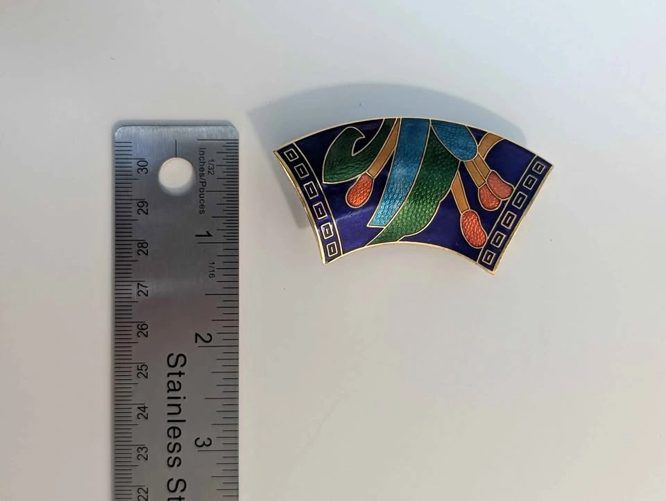 Vintage Cloisonné Enamel Scarf Slide – Art Deco Floral Design