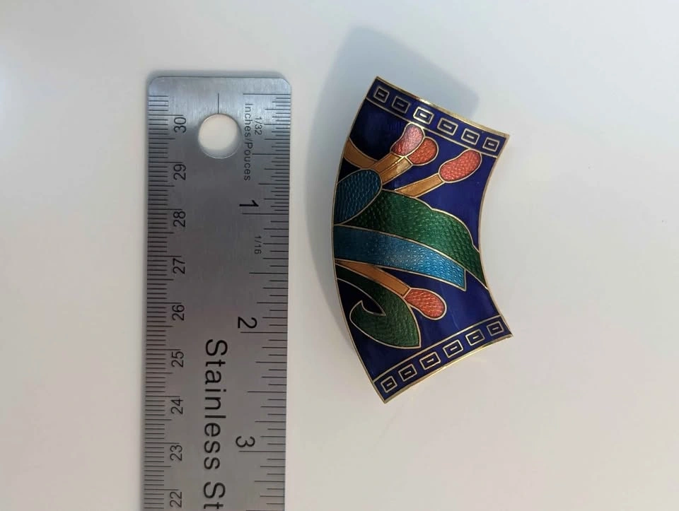 Vintage Cloisonné Enamel Scarf Slide – Art Deco Floral Design - photo 2