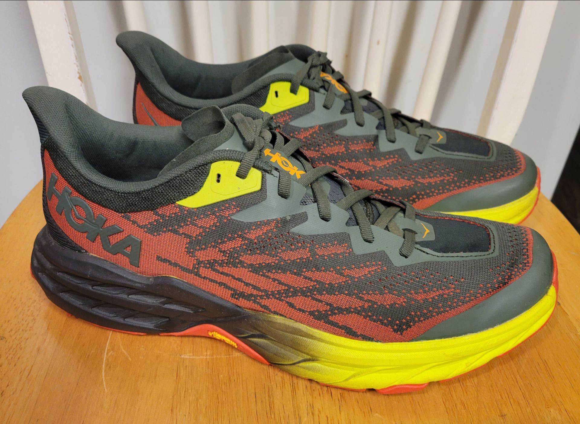 HOKA One Speedgoat 5 Thyme/Fiesta Trail Running Shoes Size 12