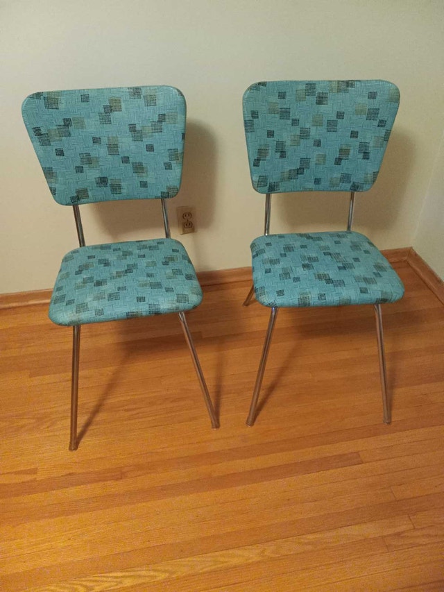 Retro Chrome Upholstered Dining Chairs (2)