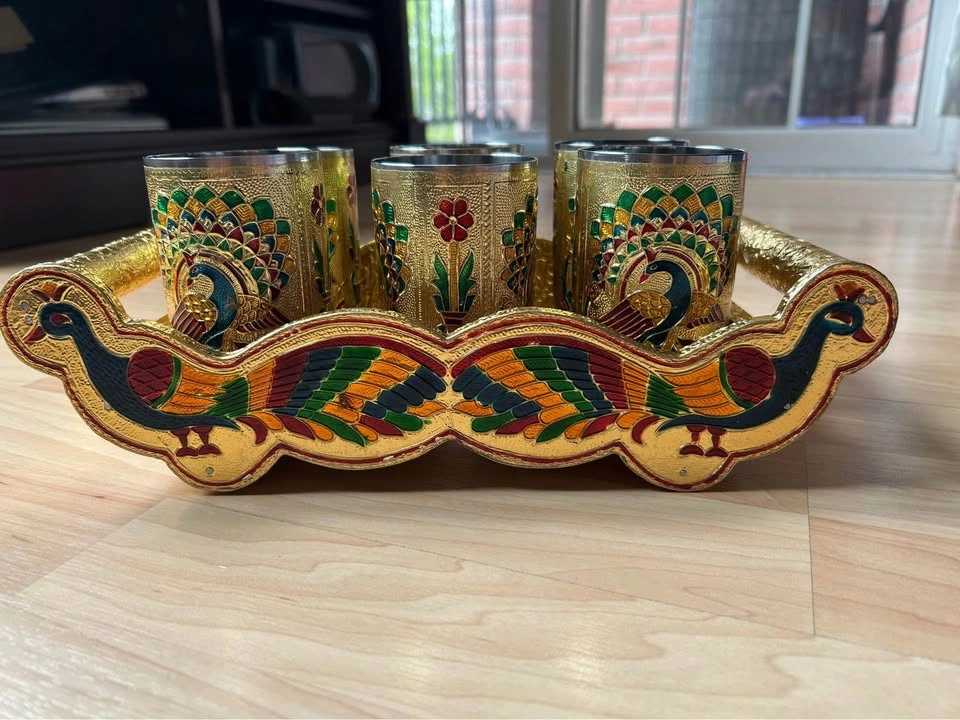 New Stock Peacock Steel Glasses with Tray - photo 3
