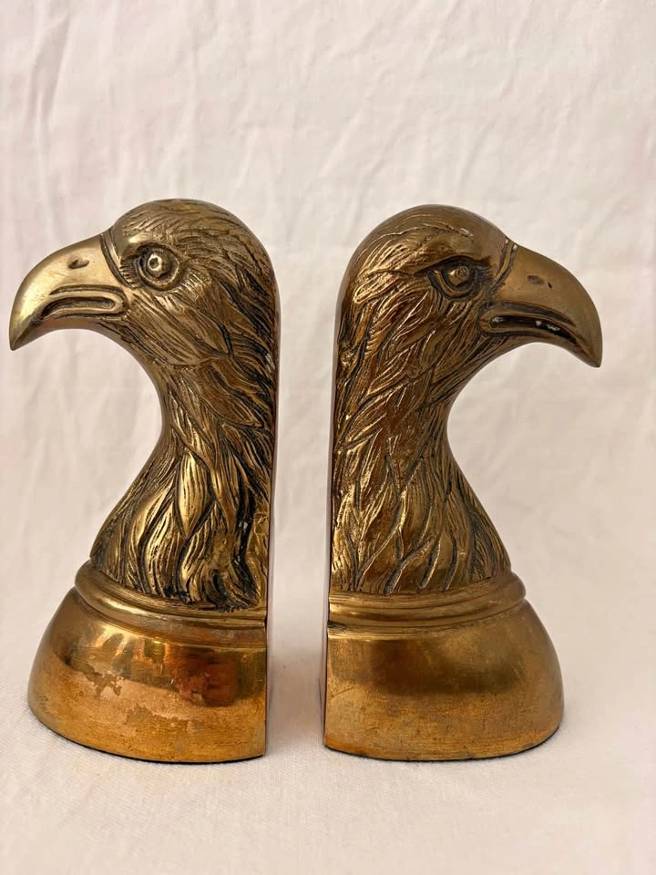 Vintage Brass Eagle Head Bookends - 6 ¾” H