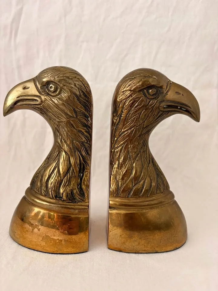 Vintage Brass Eagle Head Bookends - 6 ¾” H