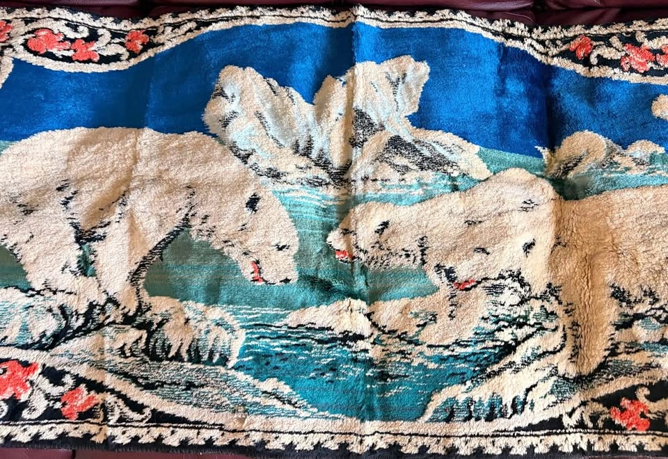 Vintage Polar Bear Velvet Tapestry Rug 45” x 19 ½”