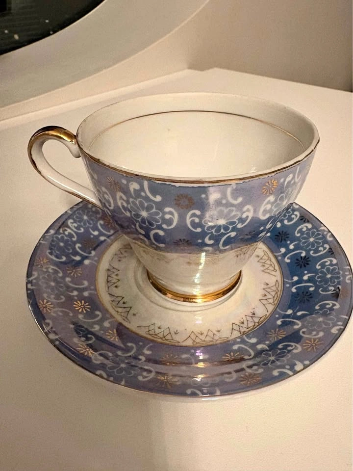 Vintage Japanese Blue Porcelain Teacup and Saucer Set