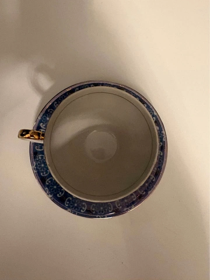 Vintage Japanese Blue Porcelain Teacup and Saucer Set - photo 4