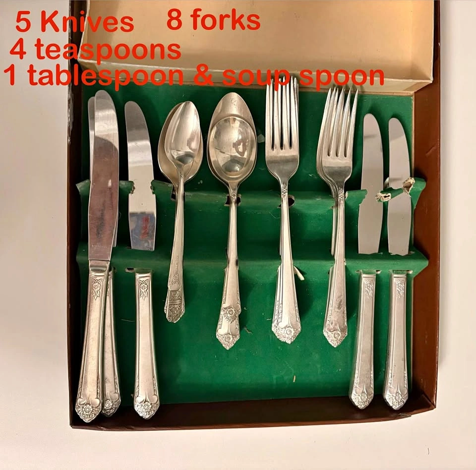 Vintage Floral Pattern Silverware Set - 19 Pieces