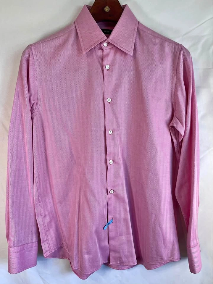 Hugo Boss Black Label Pink Herringbone Dress Shirt Size 16.5