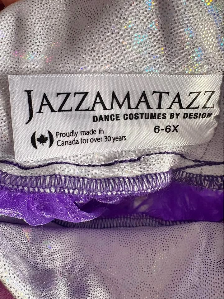 Jazzamatazz Dance Costume Set 6-6X Purple Silver Holographic