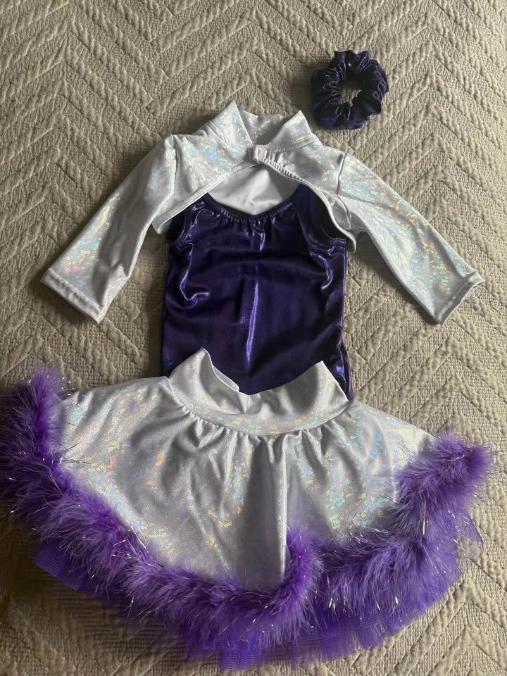 Jazzamatazz Dance Costume Set 6-6X Purple Silver Holographic - photo 4