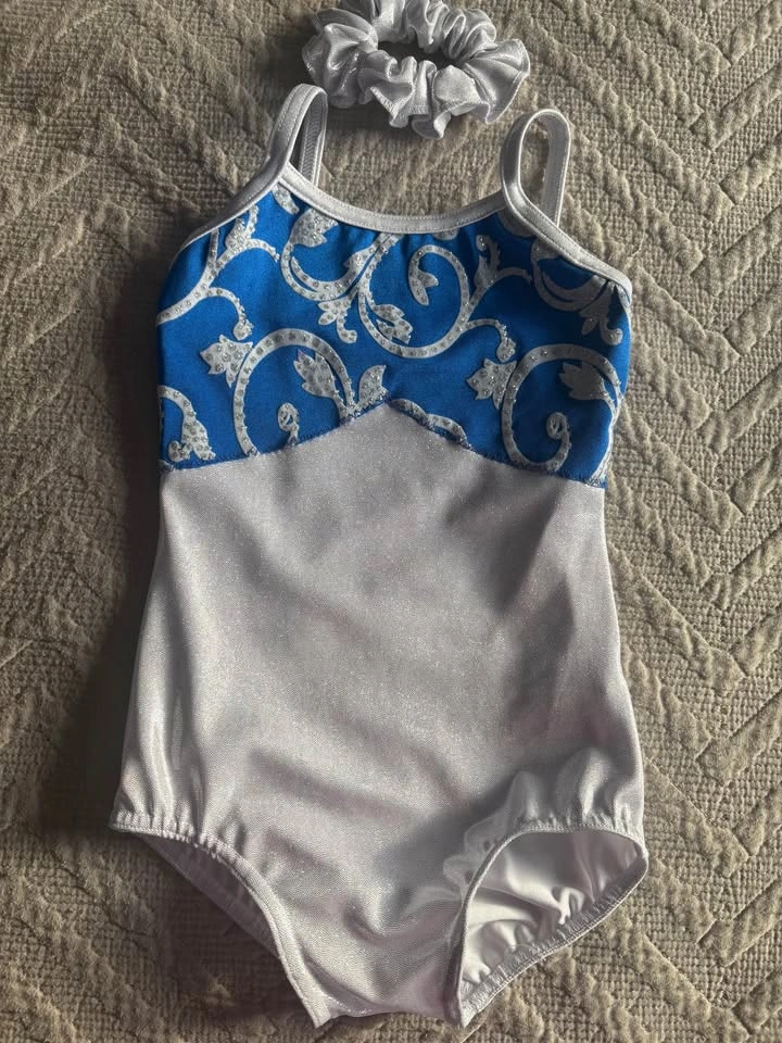 Jazzamatazz Girls Blue White Dance Leotard Tutu Scrunchie Set 7- - photo 2